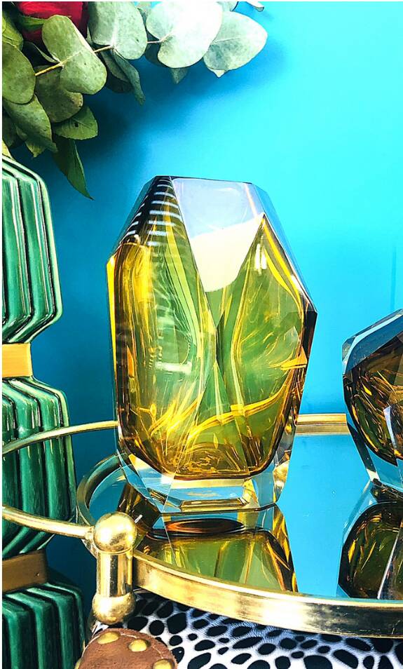 Amber Diamond Cut Vase | Vases Home Accessories Vases