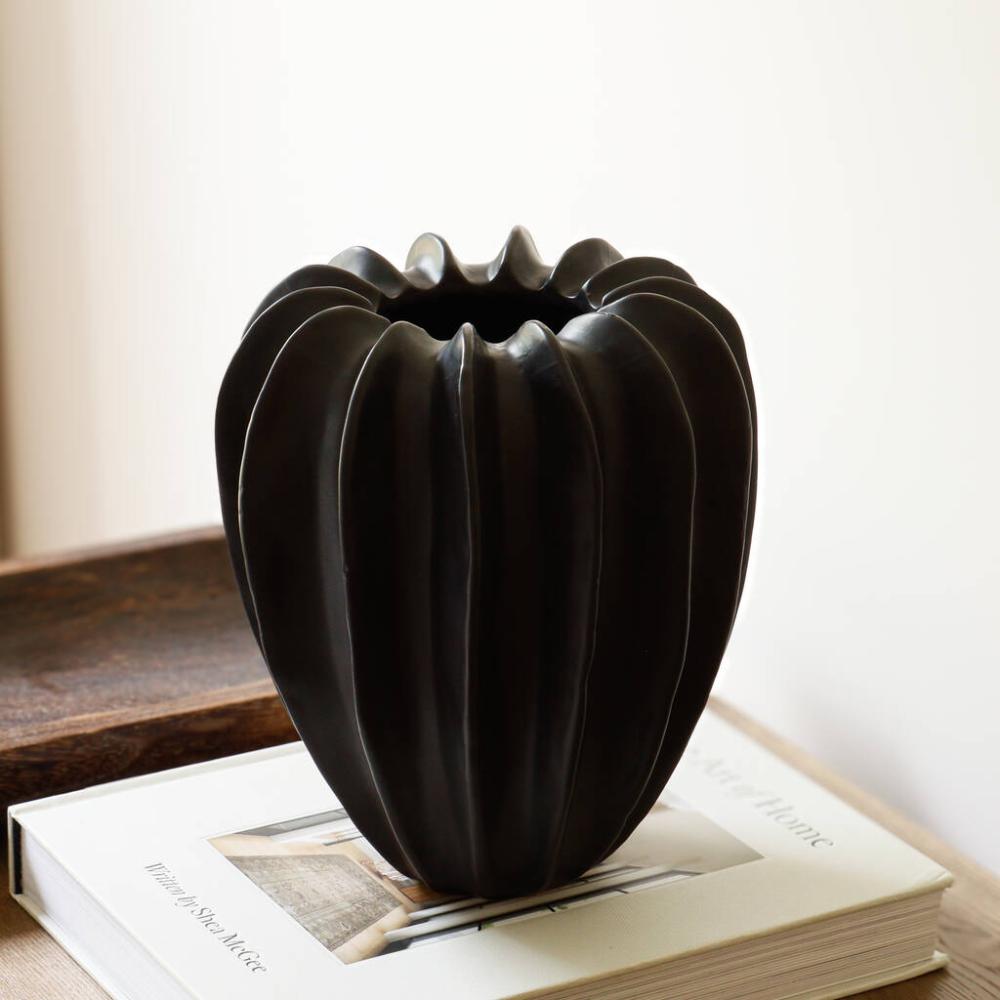 Black Ribbed Vase | Vases Home Accessories Vases