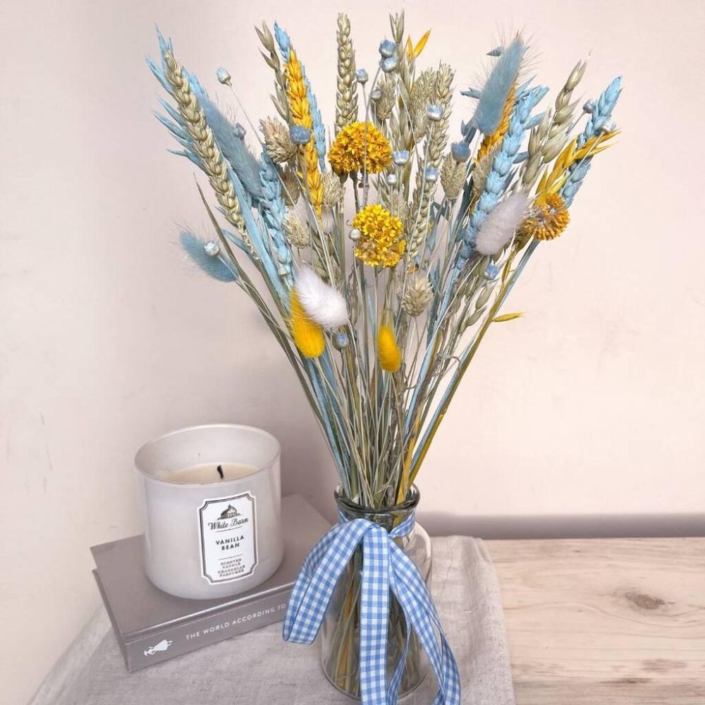 Blue And Yellow Dried Flower Arrangement With Vase | Dried flowers Dried flowers Dried flowers