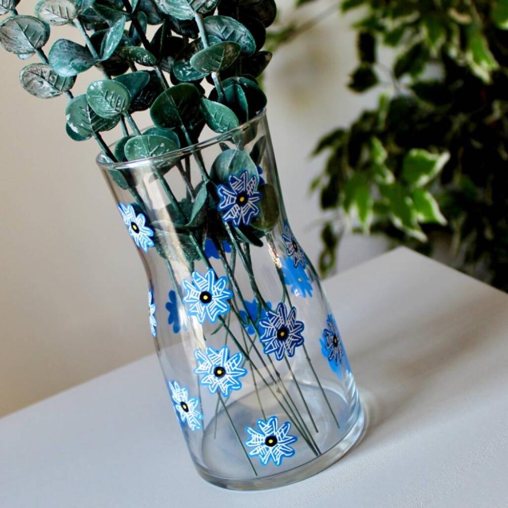 Blue Forget Me Not Painted Glass Vase | Vases Home Accessories Vases