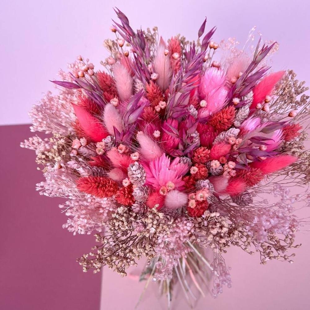 Bright Pink Dried Flower Bouquet With Bunny Tails | Dried flowers Dried flowers Dried flowers