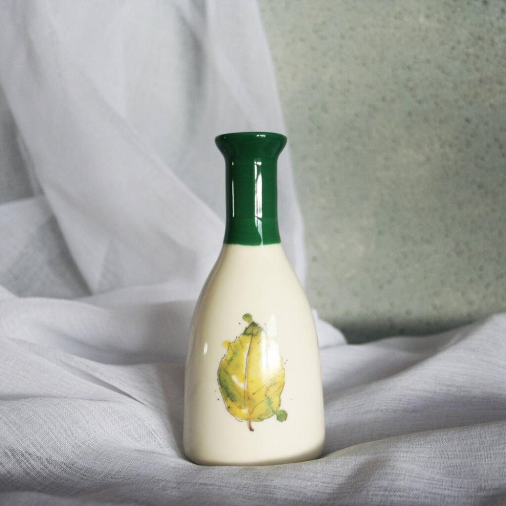 Ceramic Bottle Vase Green Beech Leaf Design | Vases Home Accessories Vases