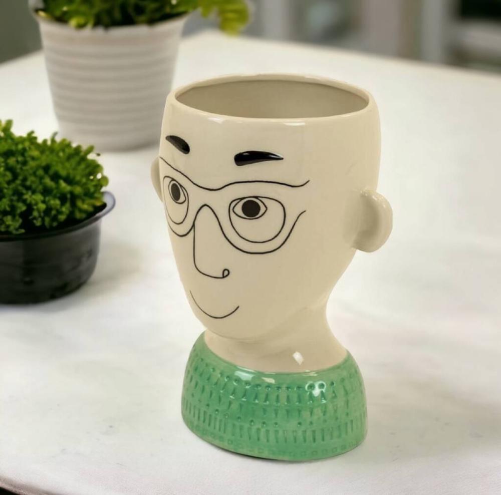 Ceramic Doodle Men’s Face With Glasses Vase | Vases Home Accessories Vases