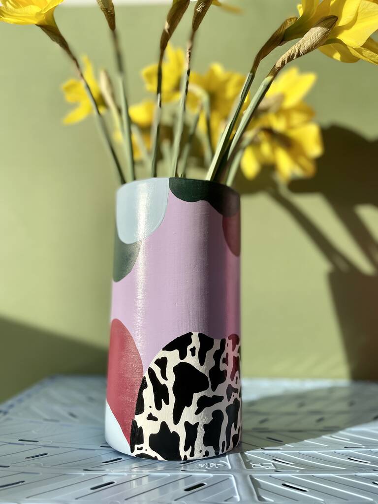 Cow Print Hand Painted Cylinder Vase | Vases Home Accessories Vases