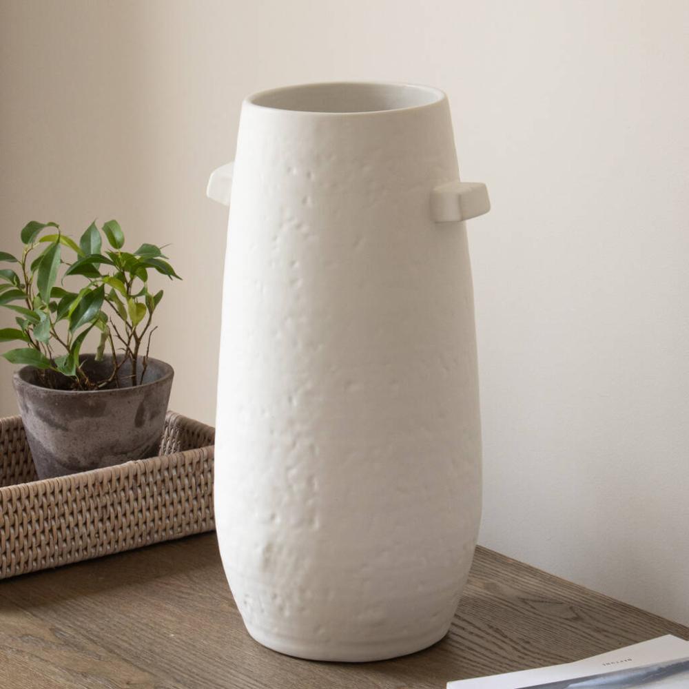 Dimpled Ceramic White Vase With Handles | Vases Home Accessories Vases