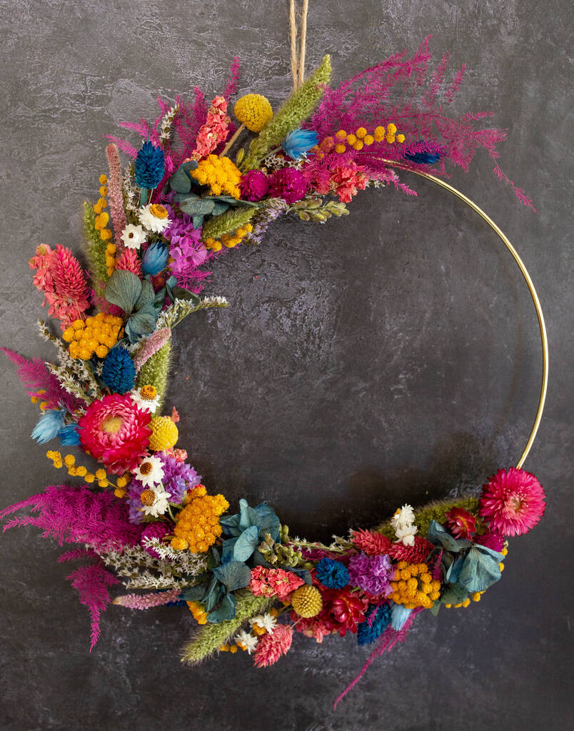 Dried Flower Hoop In Festival Shades | Dried flowers Dried flowers Dried flowers