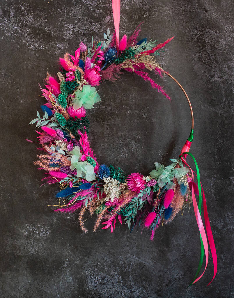 Dried Flower Hoop In Ocean Jewels Colours | Dried flowers Dried flowers Dried flowers