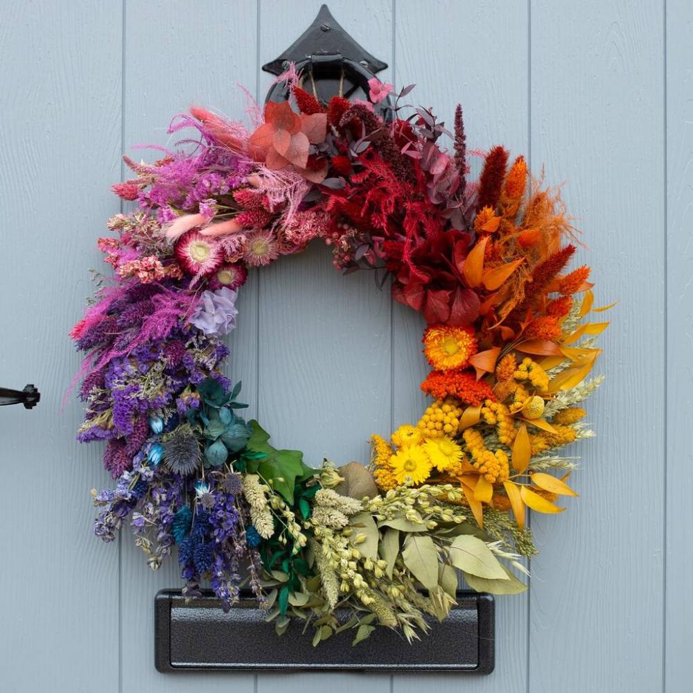 Dried Flower Wreath In Rainbow Shades | Floral wreaths Floral wreaths Floral wreaths