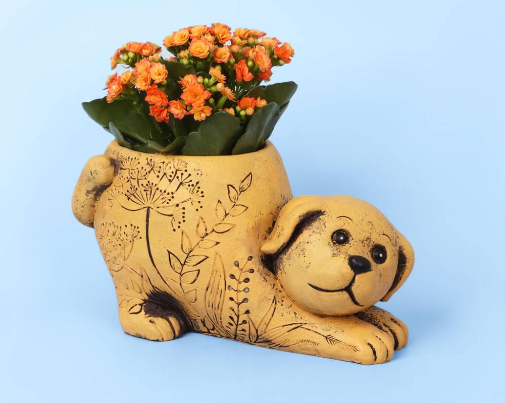 G Decor Yellow Dog Cement Planter | Vases Home Accessories Vases