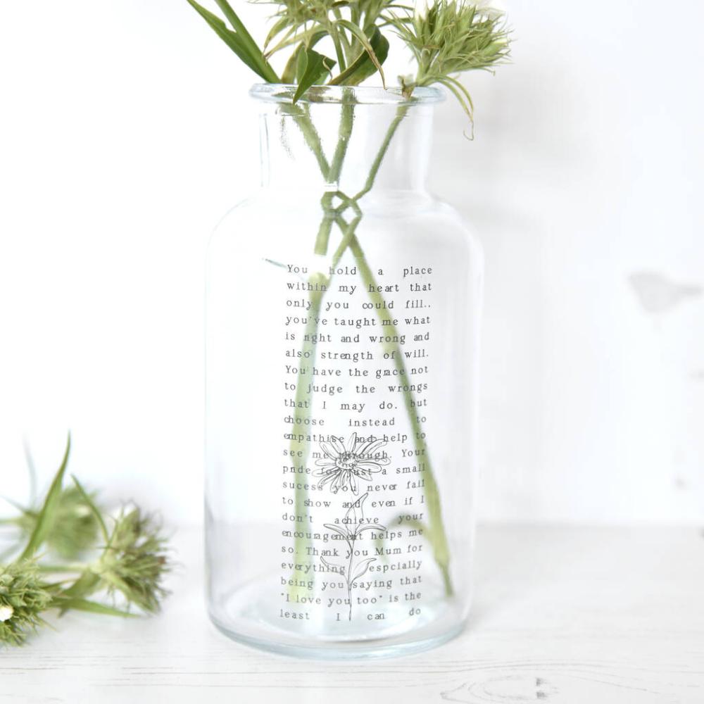 Glass Vase For Mum With Poem | Vases Home Accessories Vases