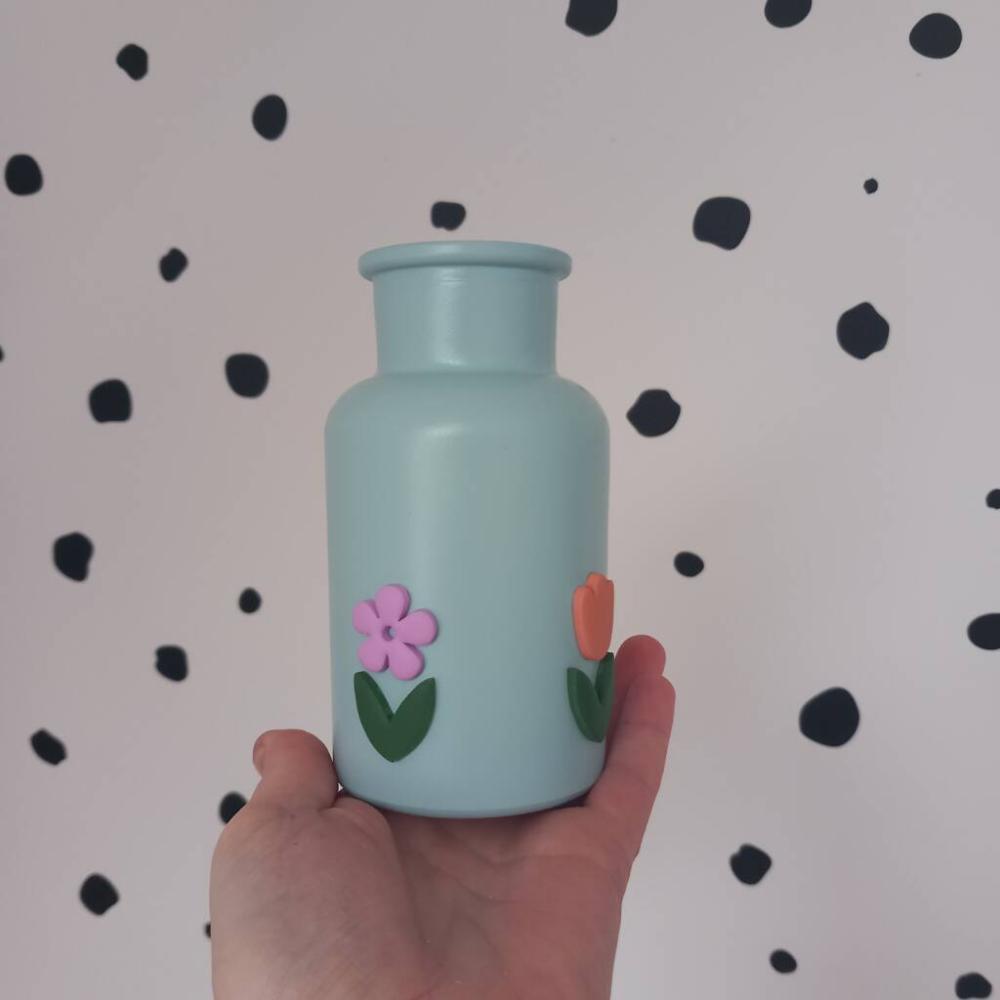 Hand Decorated Flower Mini Vase In Pastel Blue | Vases Home Accessories Vases