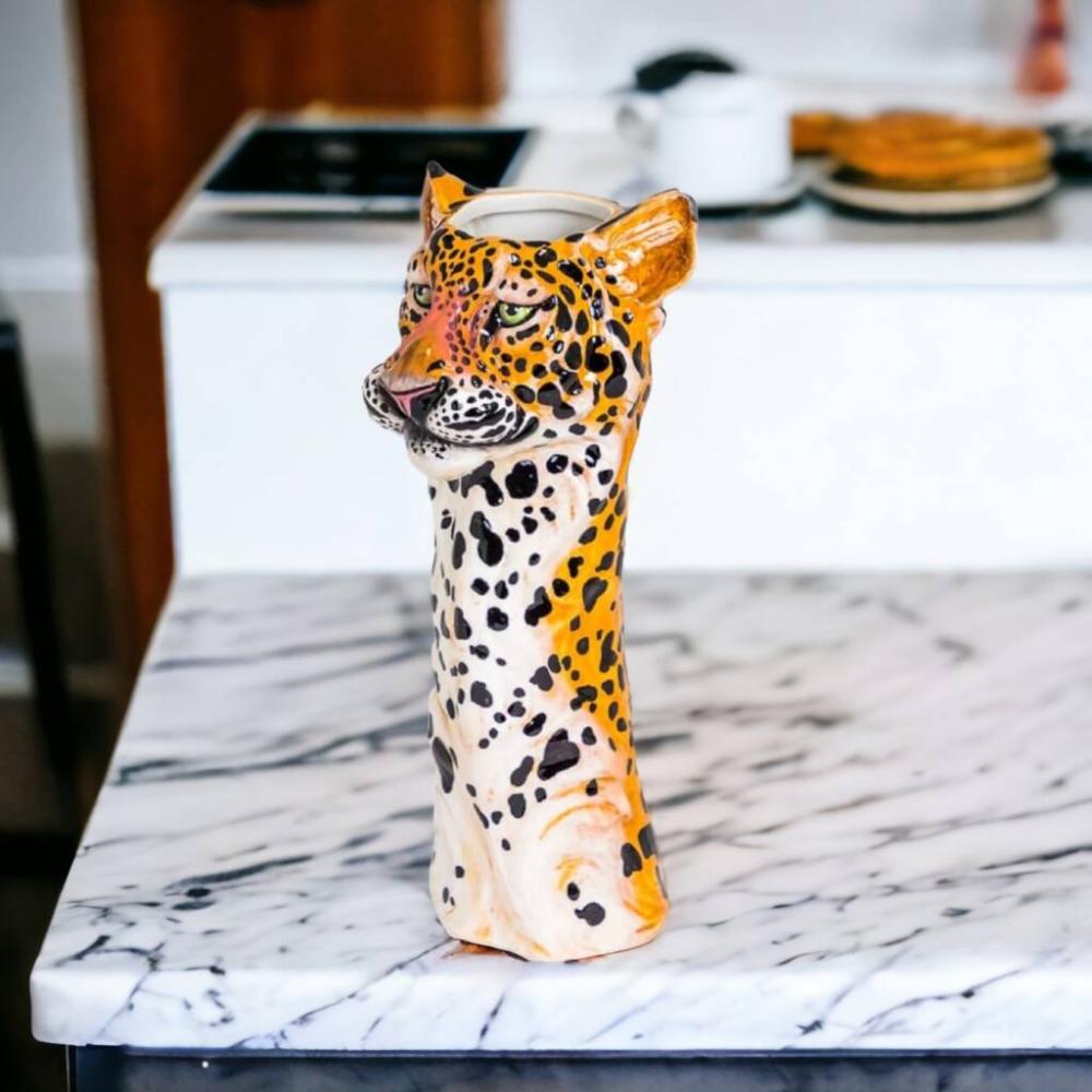 Hand Painted Ceramic Leopard Head Vase | Vases Home Accessories Vases