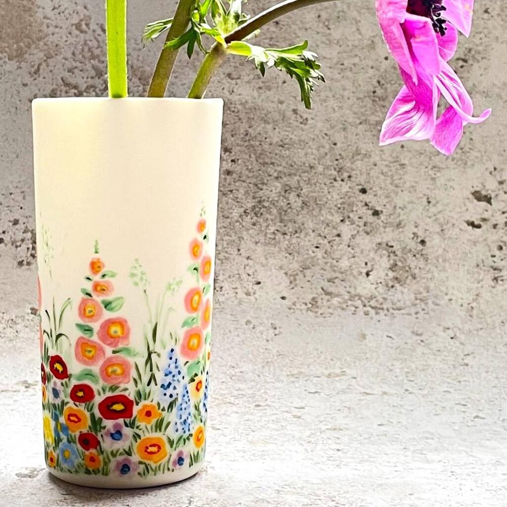 Hand Painted Hollyhock Border Bud Vase | Vases Home Accessories Vases