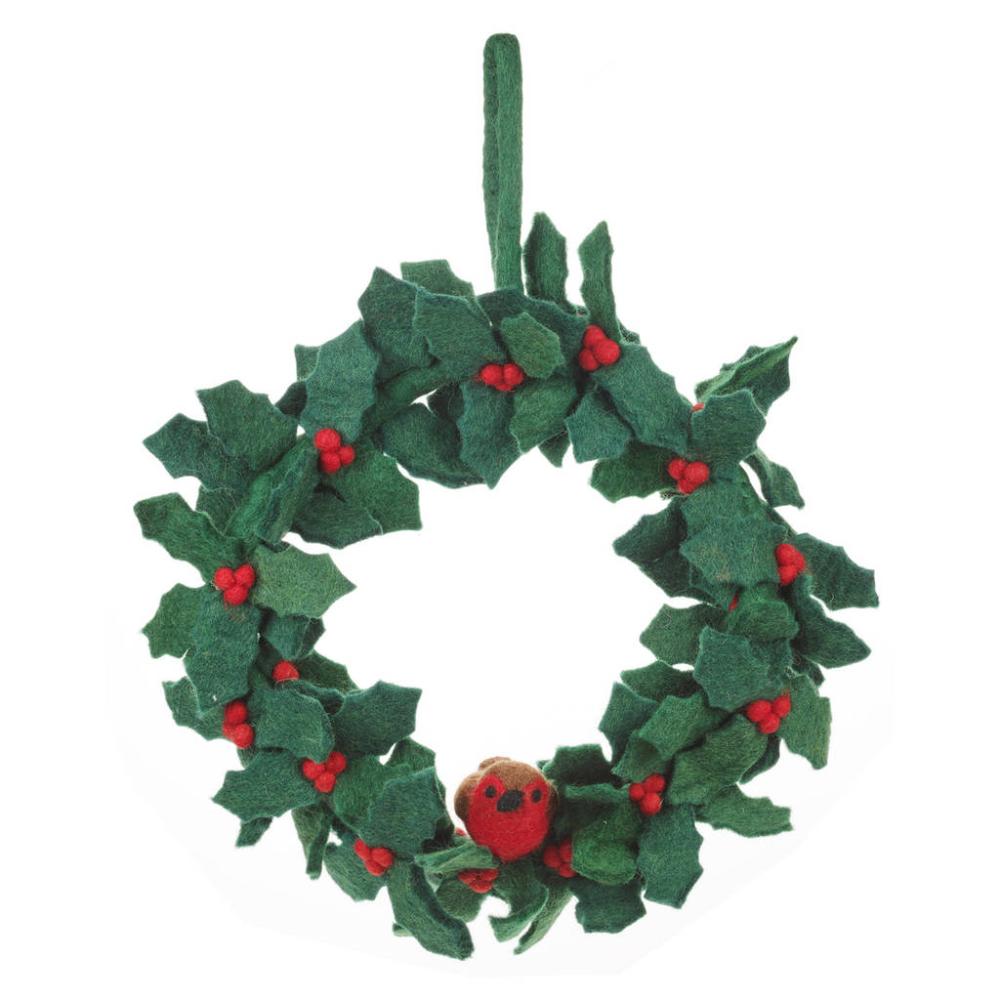 Handmade Felt Christmas Holly Wreath With Robin | Floral wreaths Floral wreaths Floral wreaths