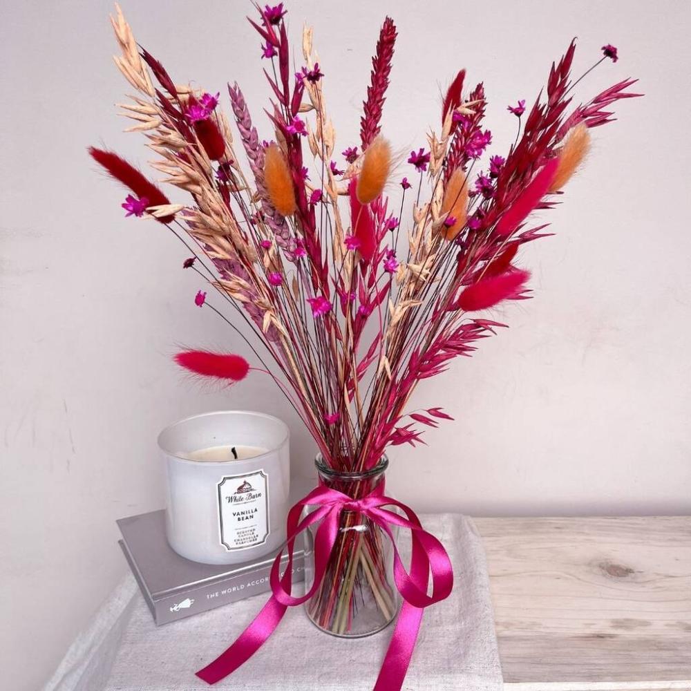 Hot Pink And Orange Dried Flower Arrangement With Vase | Vases Dried flowers Dried flowers