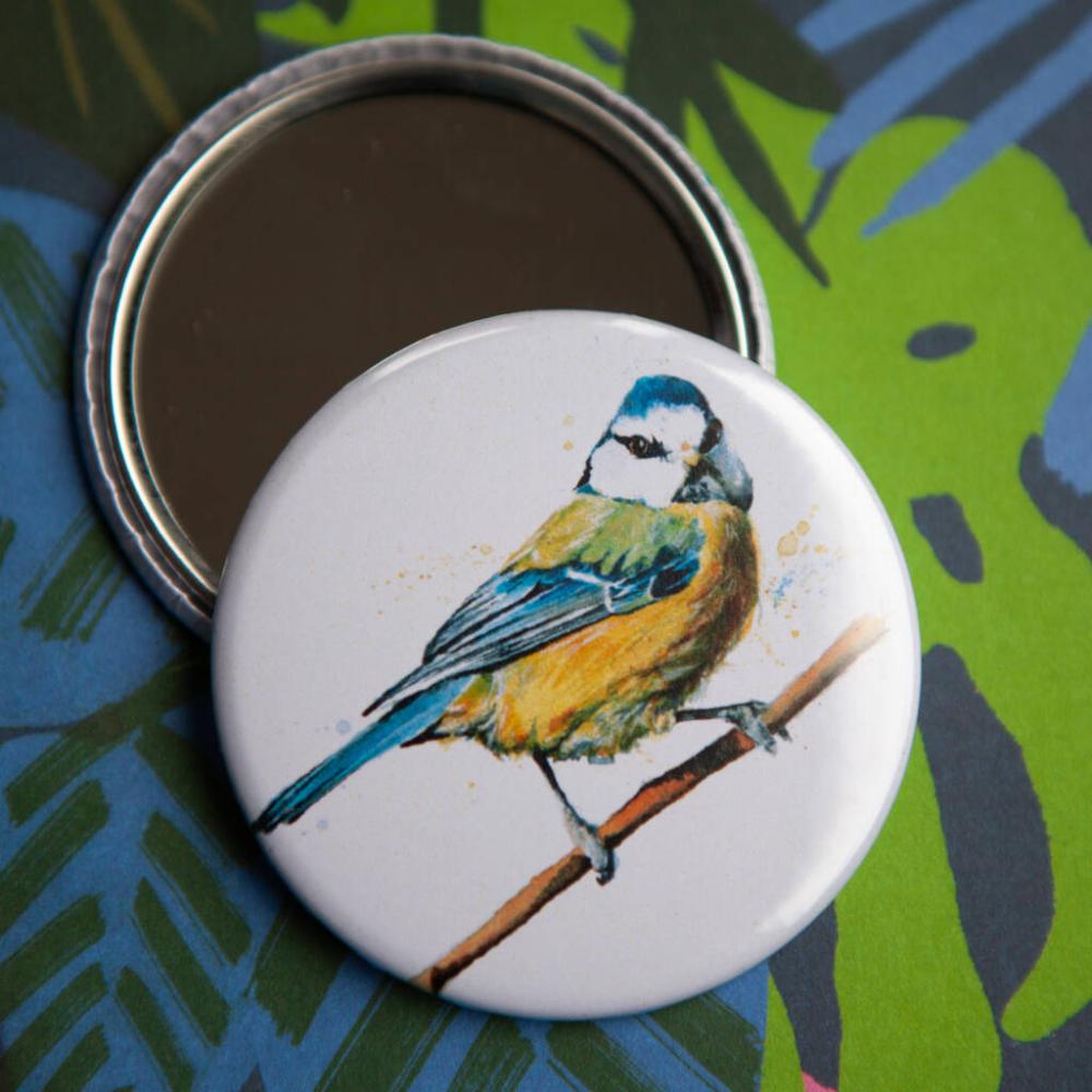 Inky Blue Tit Compact Pocket Mirror | Mirrors Home Accessories Mirrors