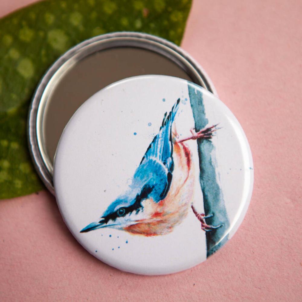 Inky Nuthatch Compact Pocket Mirror | Mirrors Home Accessories Mirrors