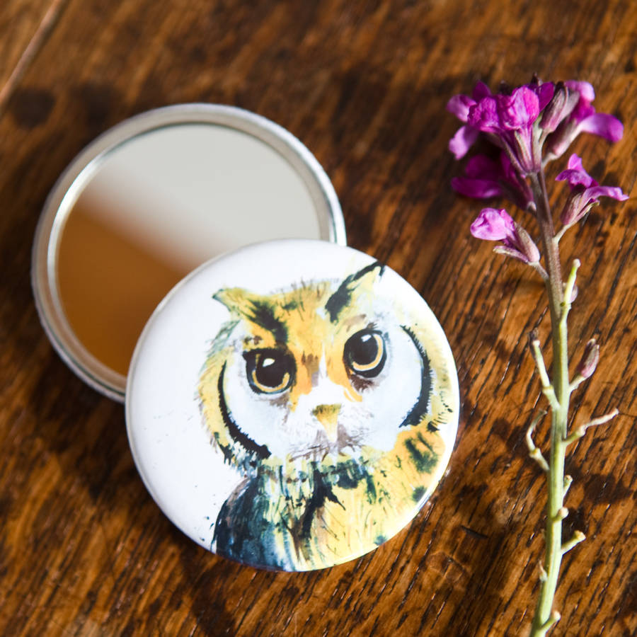 Inky Owl Pocket Compact Mirror | Mirrors Home Accessories Mirrors