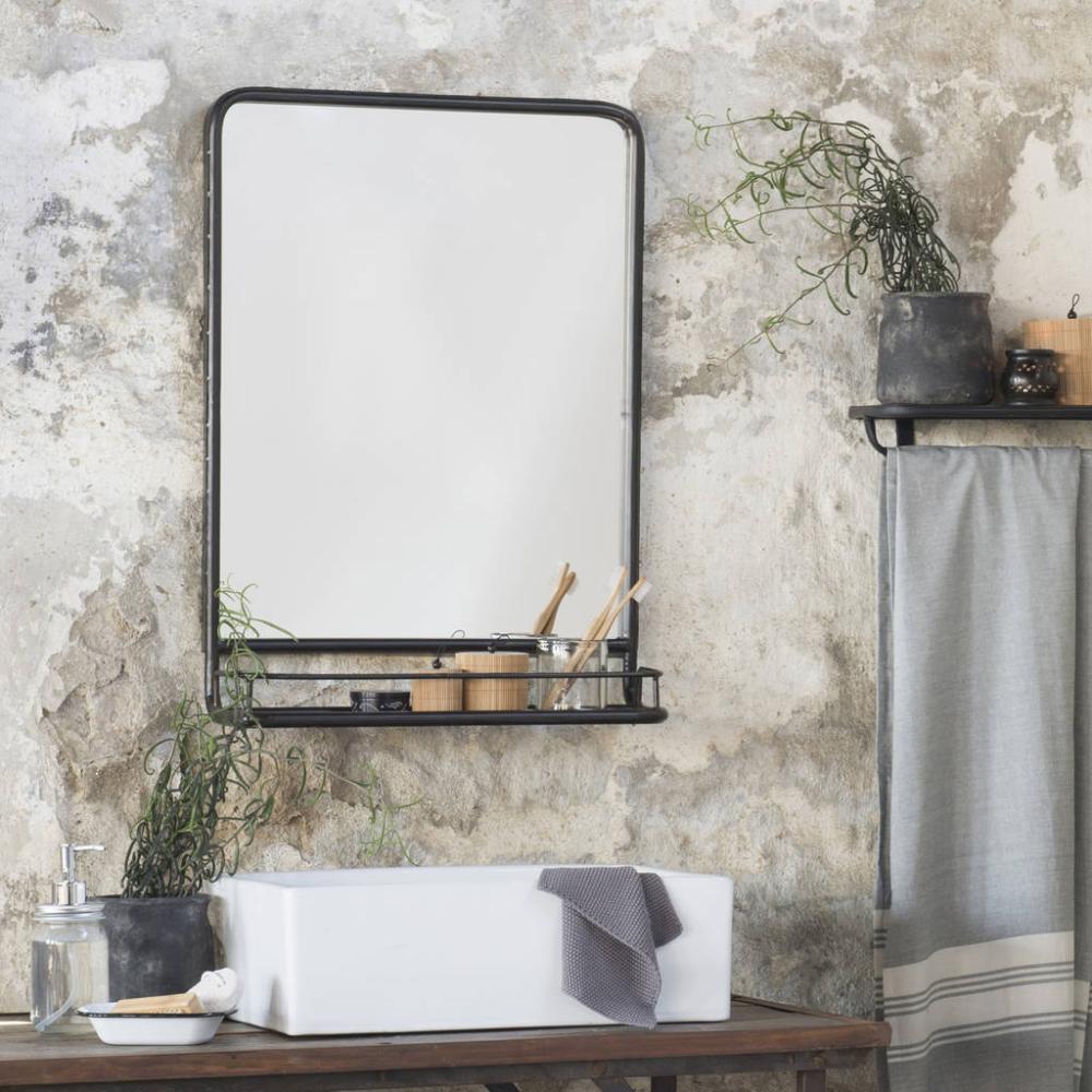 Large Black Industrial Mirror With Shelf | Mirrors Home Accessories Mirrors