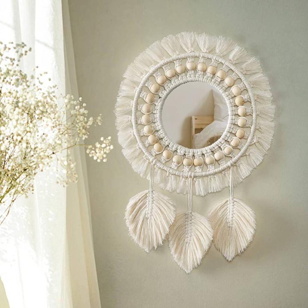 Leaf Macrame Fringe Hanging Wall Mirror | Mirrors Home Accessories Mirrors