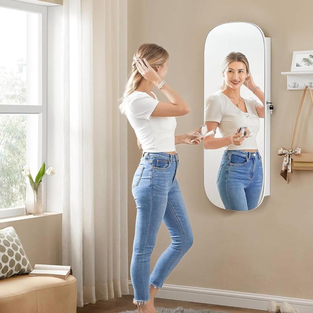 Mirror With Storage LED Lockable Jewellery Cabinet Wall | Mirrors Home Accessories Mirrors