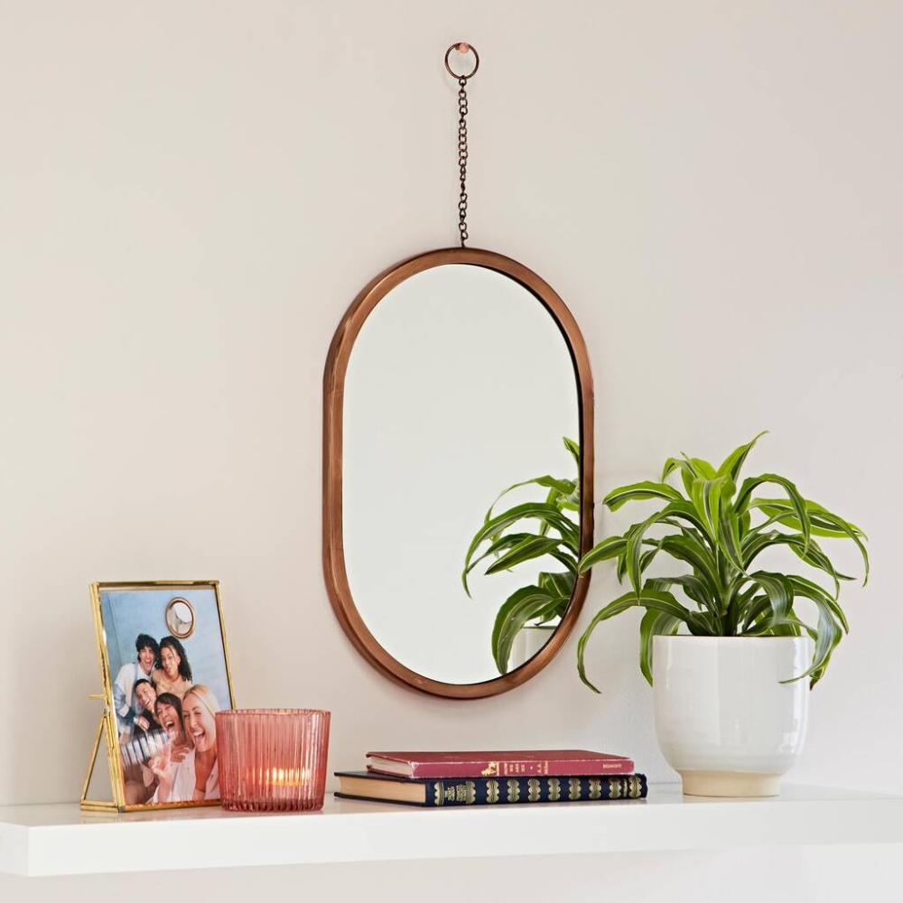 Oval Antique Copper Hanging Chain Wall Mirror | Mirrors Home Accessories Mirrors