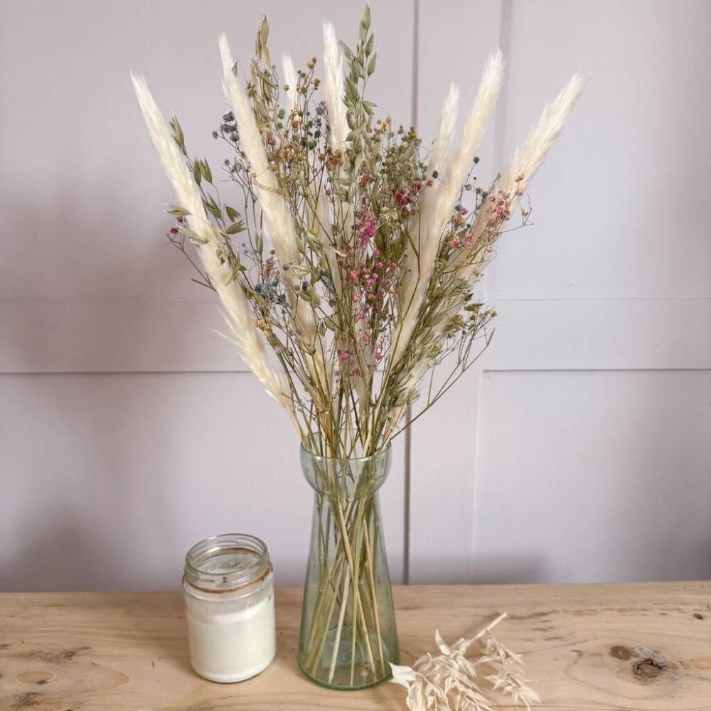 Pampas Grass With Rainbow Gypsophila And Vase | Dried flowers Dried flowers Dried flowers