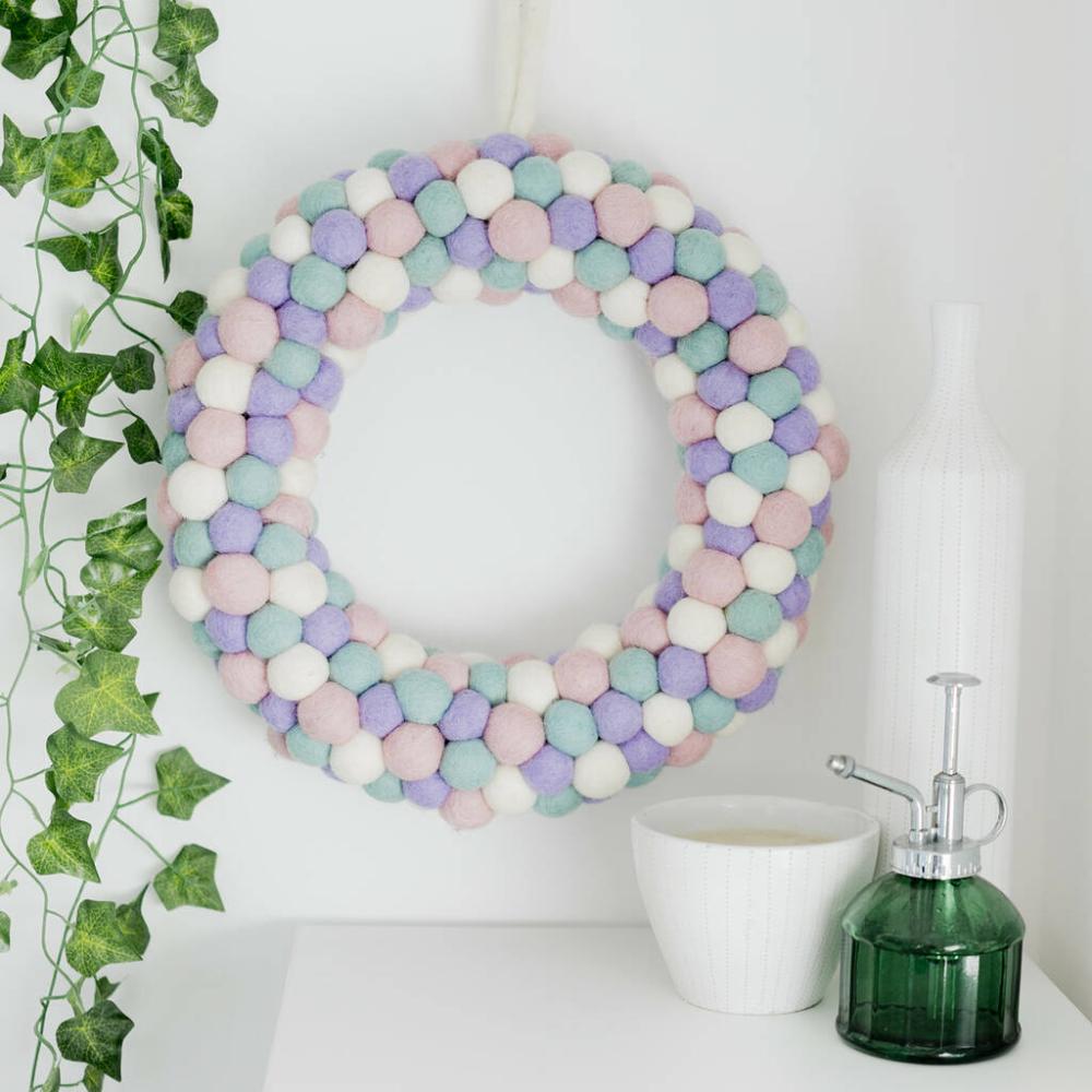 Pastel Coloured Felt Ball Door Wreath | Floral wreaths Floral wreaths Floral wreaths