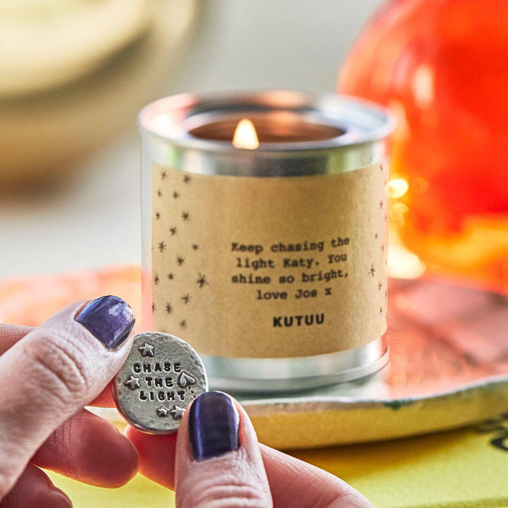 Personalised ‘Chase The Light’ Hidden Token Candle | Candles Candles Candles