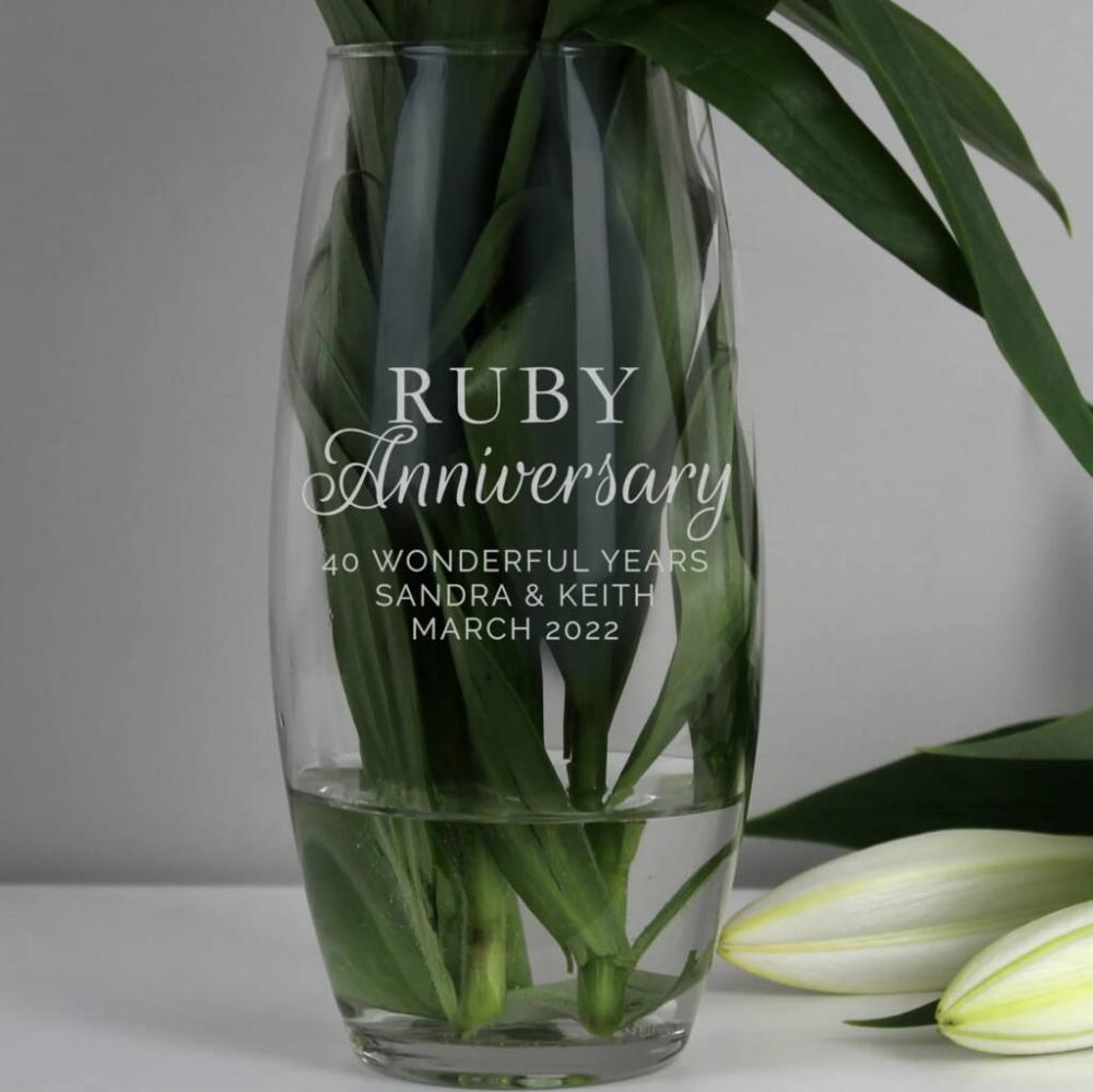 Personalised ‘Ruby Anniversary’ Glass Vase | Vases Home Accessories Vases