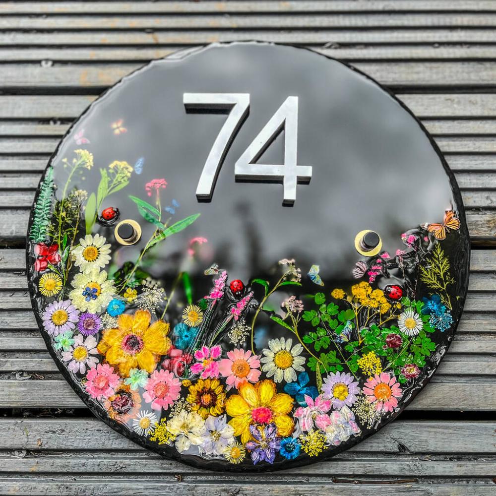 Personalised Slate House Number, Floral House Sign | Dried flowers Dried flowers Dried flowers