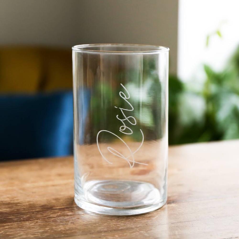 Personalised Small Cylinder Glass Vase, H14.5cm | Vases Home Accessories Vases