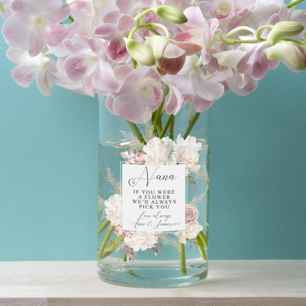 Personalised Watercolour Blush Flowers Glass Vase | Vases Home Accessories Vases