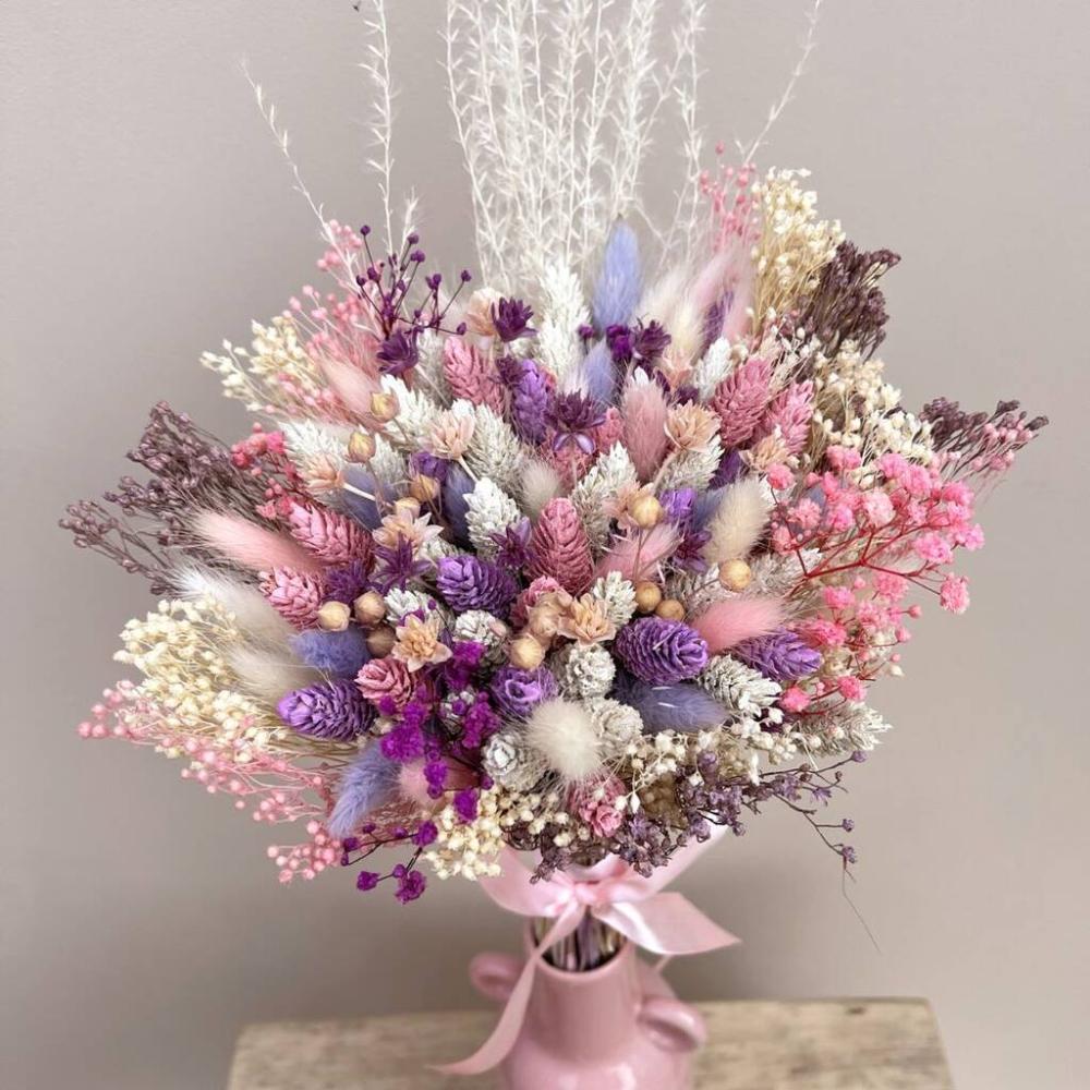 Pink And Purple Dried Flower Bouquet With Gypsophila | Dried flowers Dried flowers Dried flowers