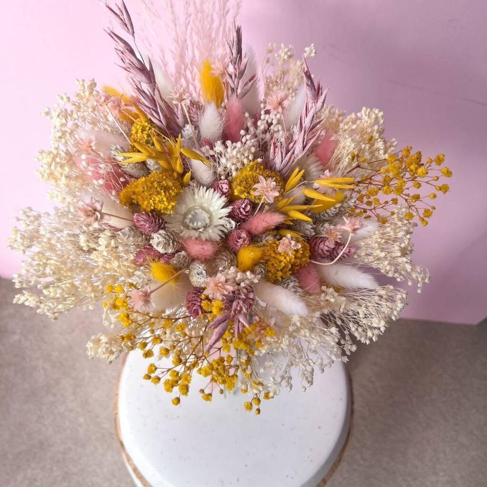 Pink And Yellow Dried Flower Bouquet With Gypsophila | Dried flowers Dried flowers Dried flowers