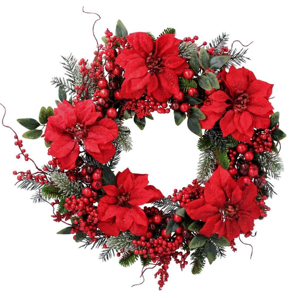 Poinsettia And Berry Christmas Wreath | Floral wreaths Floral wreaths Floral wreaths