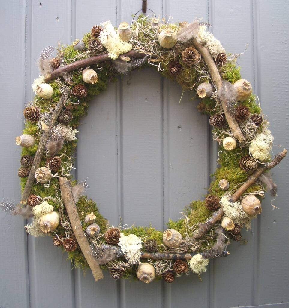 Poppy Cone And Lichen Twig Wreath For Wall Or Door | Floral wreaths Floral wreaths Floral wreaths