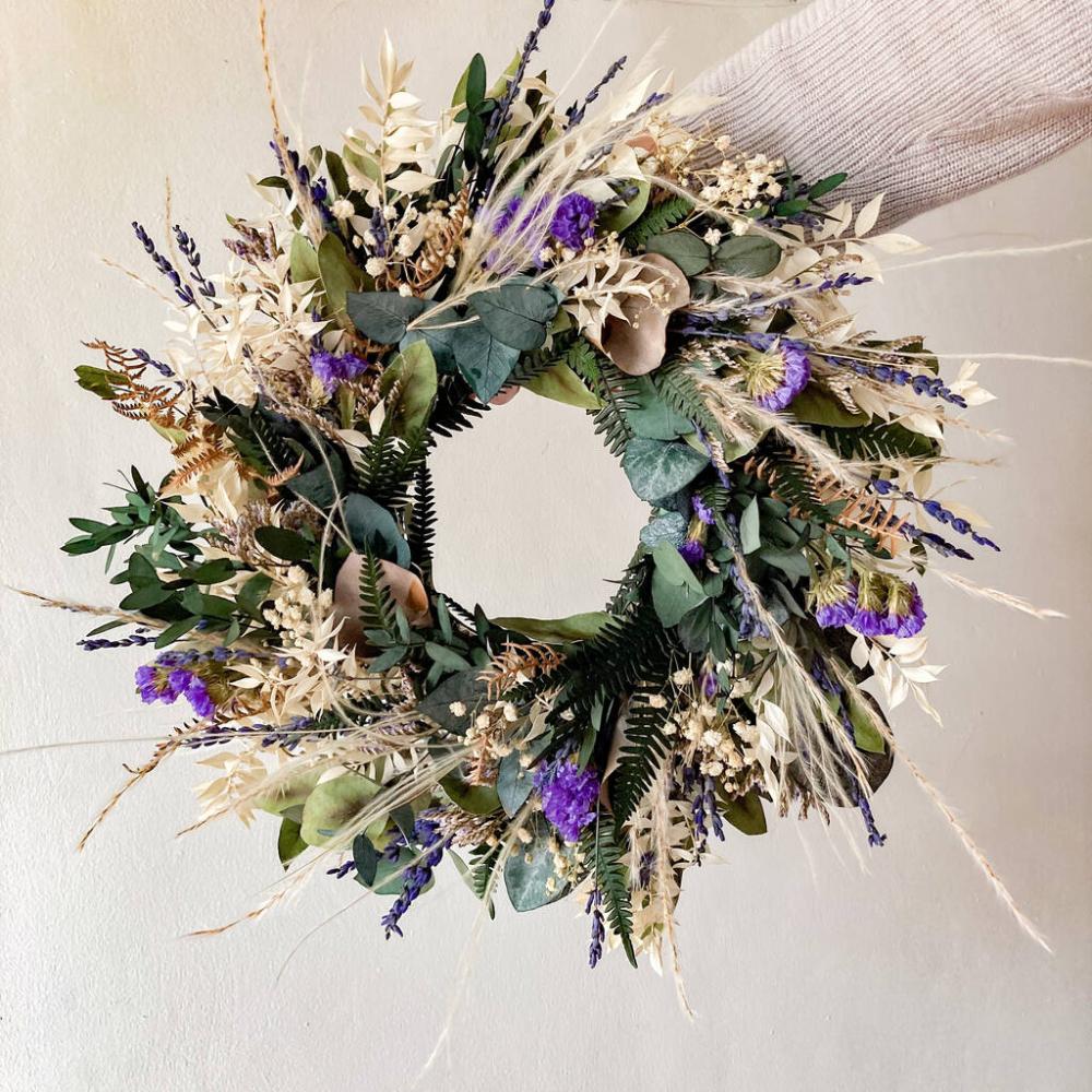 Preserved Foliage Wreath With Purple Flowers | Floral wreaths Floral wreaths Floral wreaths