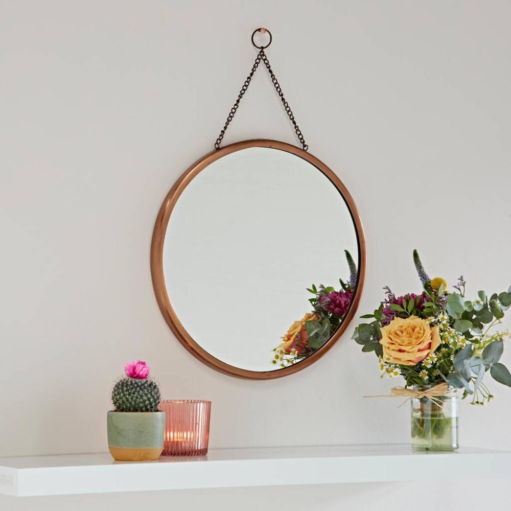 Round Antique Copper Hanging Chain Wall Mirror | Mirrors Home Accessories Mirrors