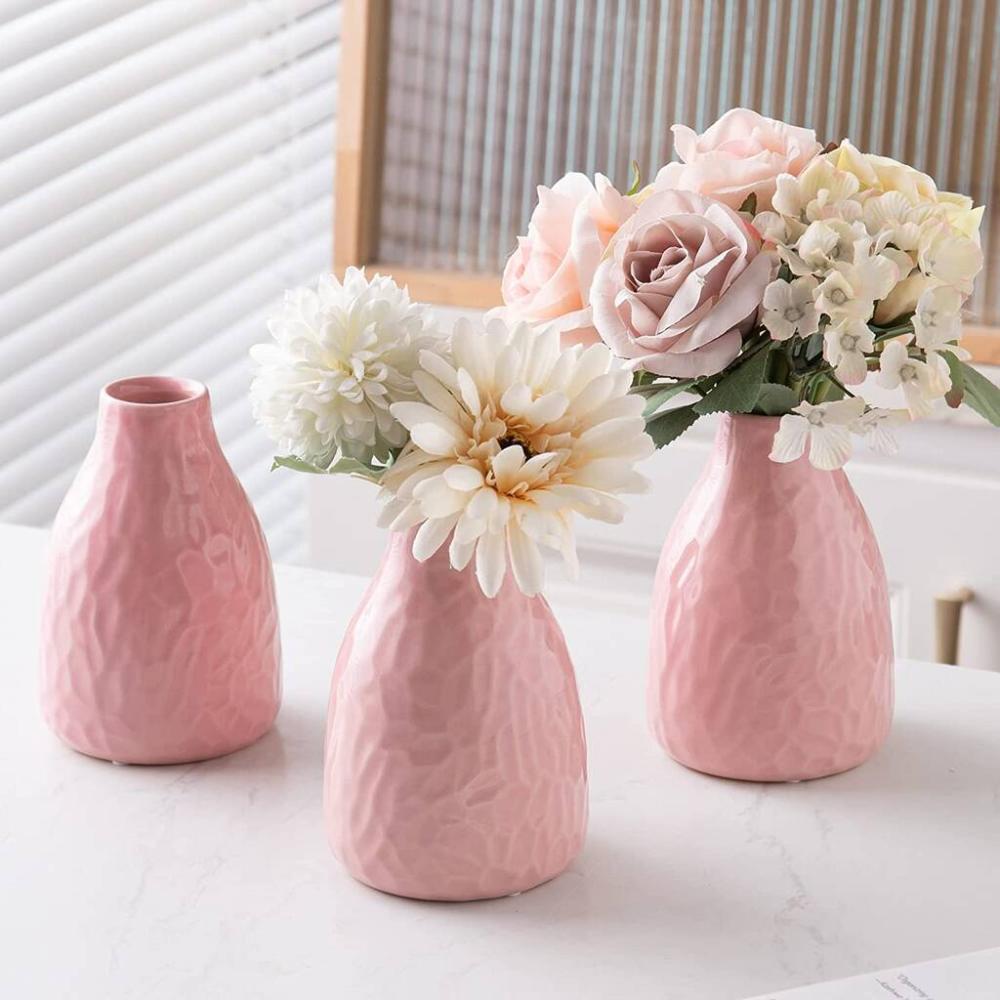 Set Of Three Glazed Pink Ceramic Flower Vase | Vases Home Accessories Vases