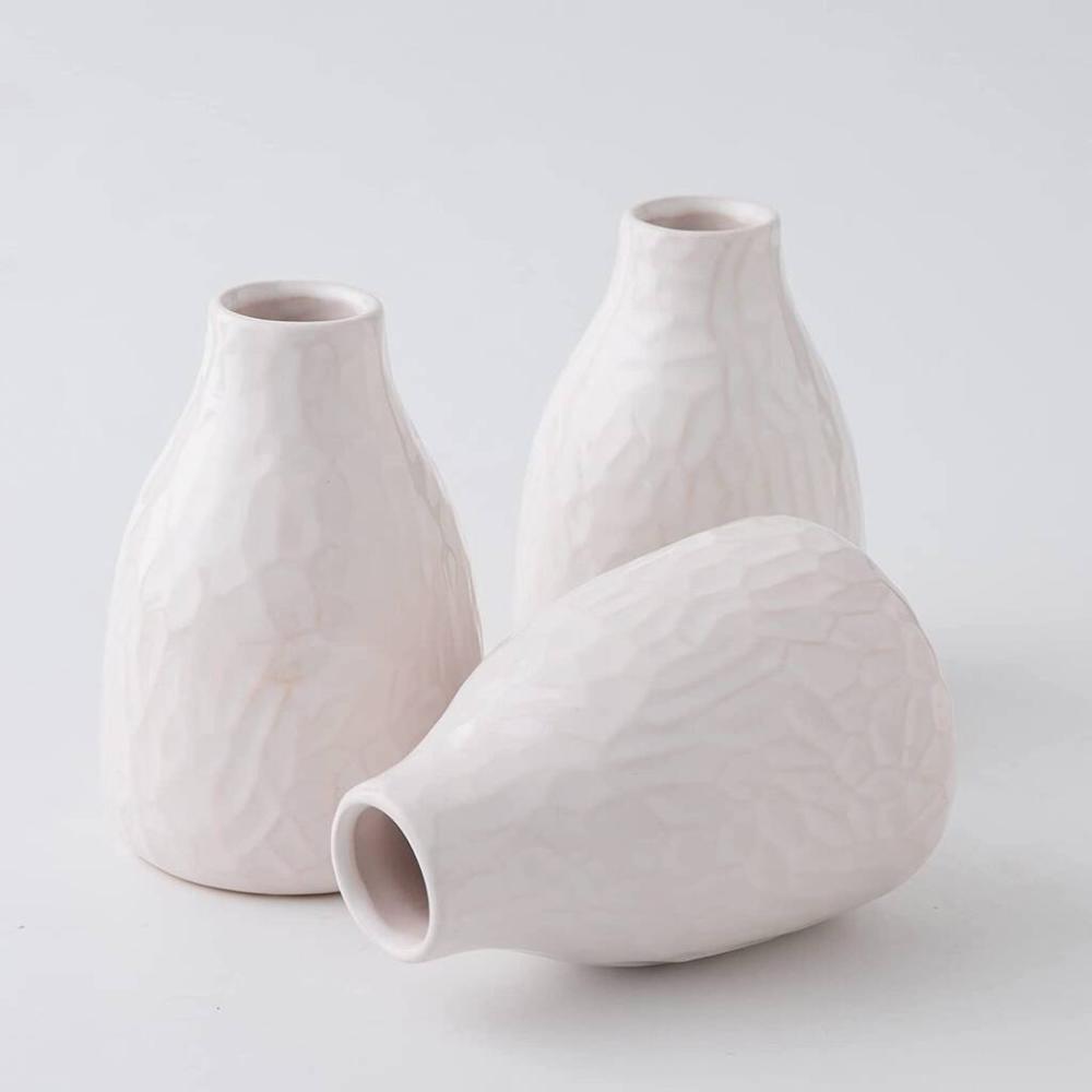 Set Of Three Glazed White Ceramic Flower Vase | Vases Home Accessories Vases