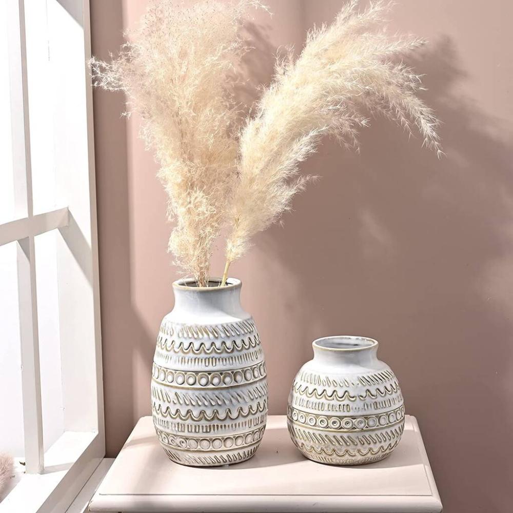 Set Of Two Cream White Ceramic Vases | Vases Home Accessories Vases