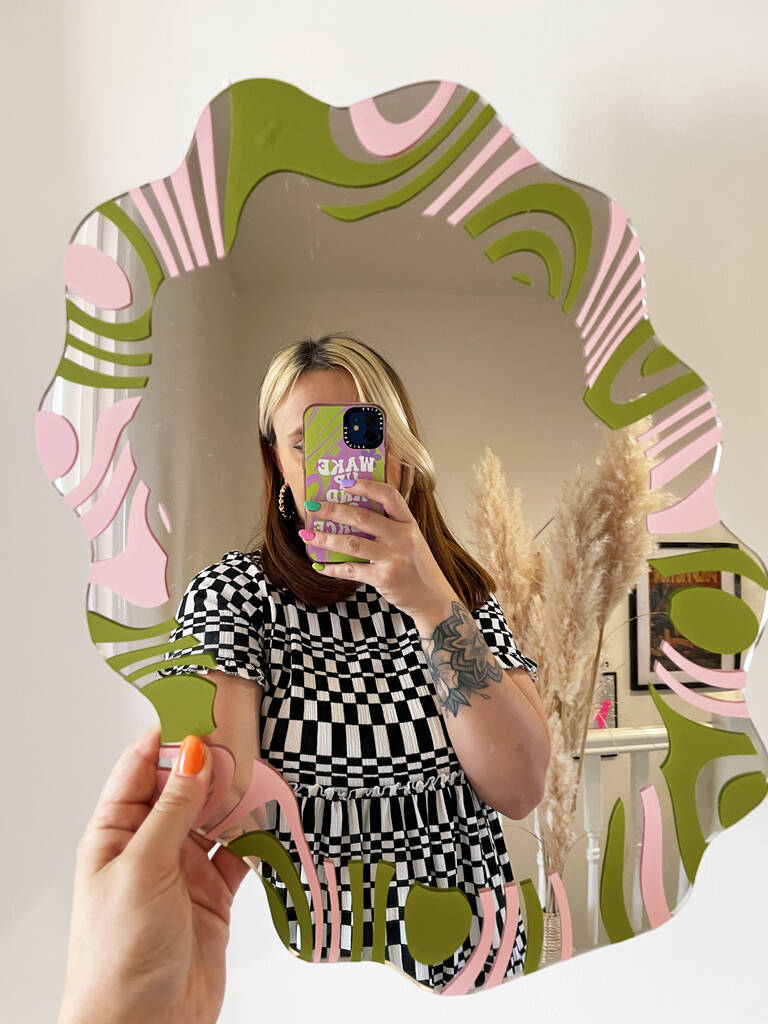 Swirly Mirror Olive And Pastel Pink | Mirrors Home Accessories Mirrors