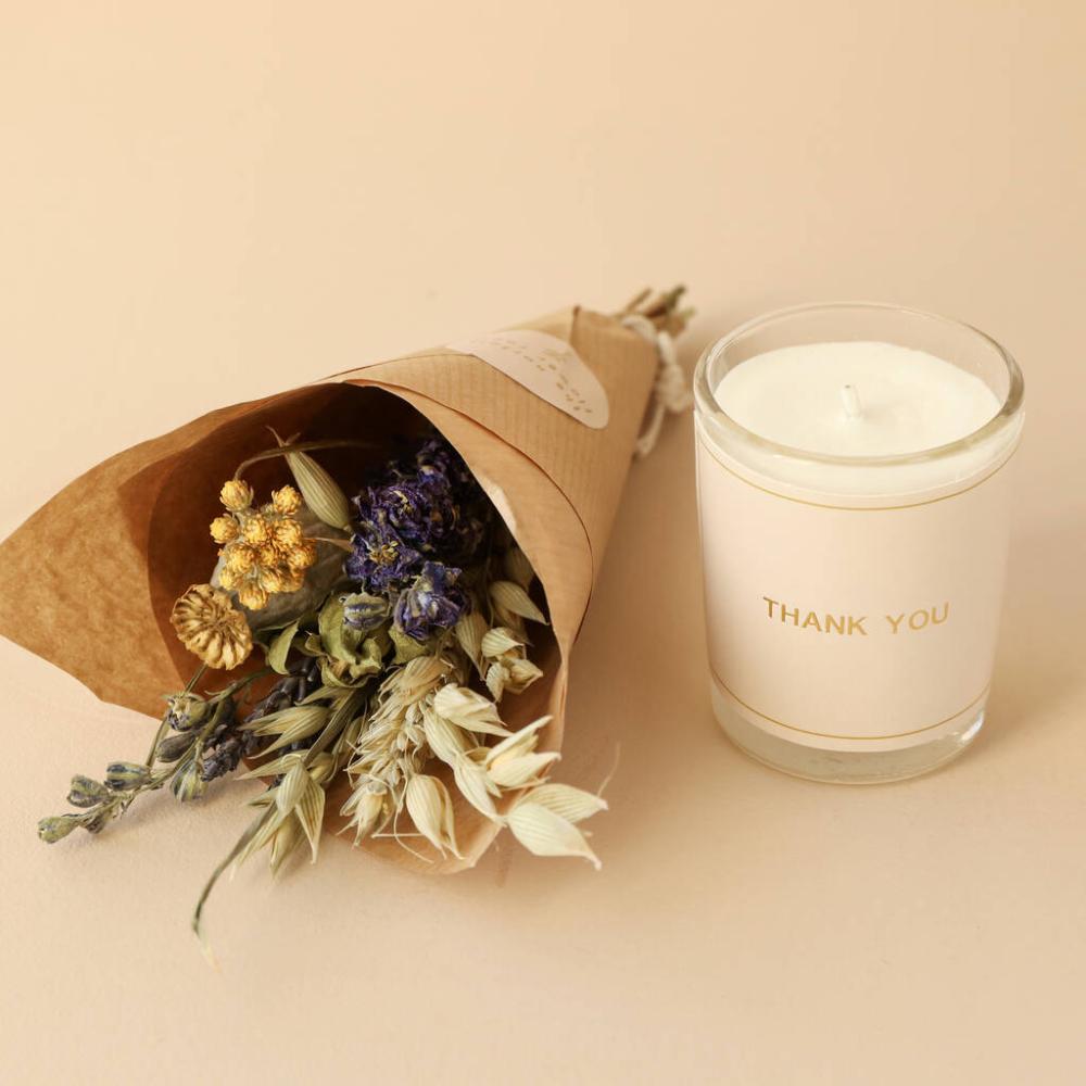 Thank You Mini Candle And Dried Flower Posy Gift | Dried flowers Candles Candles