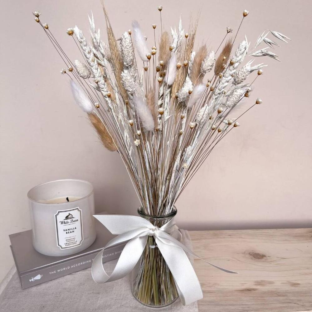 White Dried Flower Arrangement With Vase | Vases Dried flowers Dried flowers