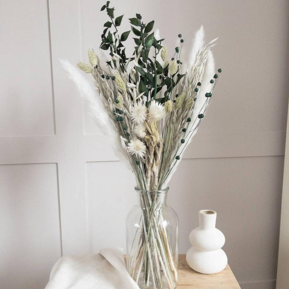 White Pampas Grass Arrangement With Emerald Green | Dried flowers Dried flowers Dried flowers