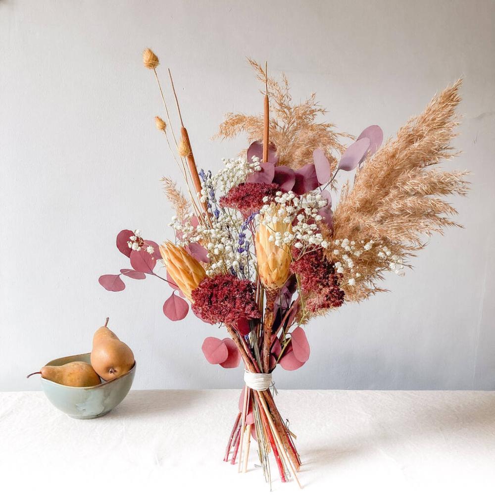 Burgundy Bouquet With Grasses And Proteas | Dried flowers Dried flowers Dried flowers