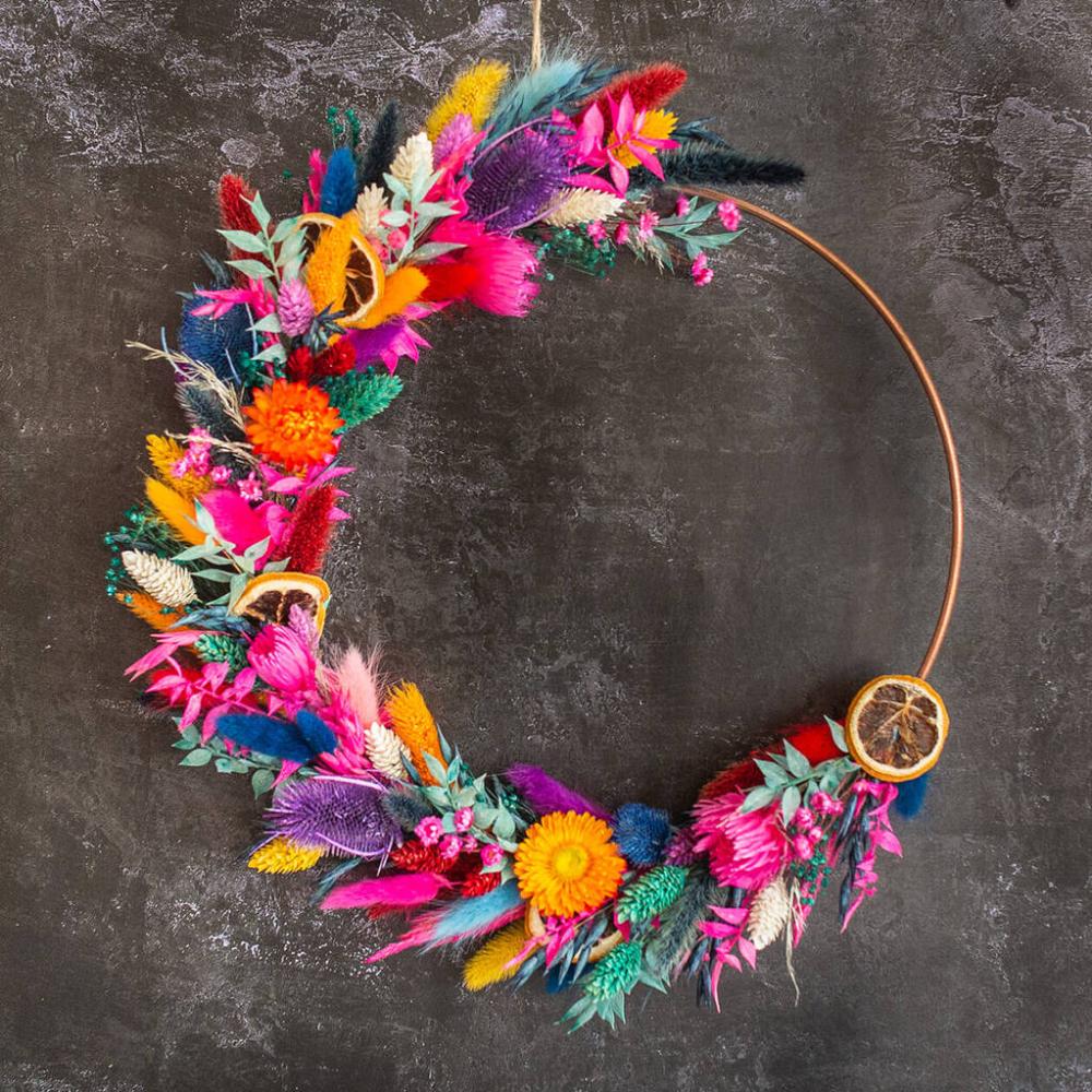 Dried Flower Hoop In Neon Colours | Dried flowers Dried flowers Dried flowers