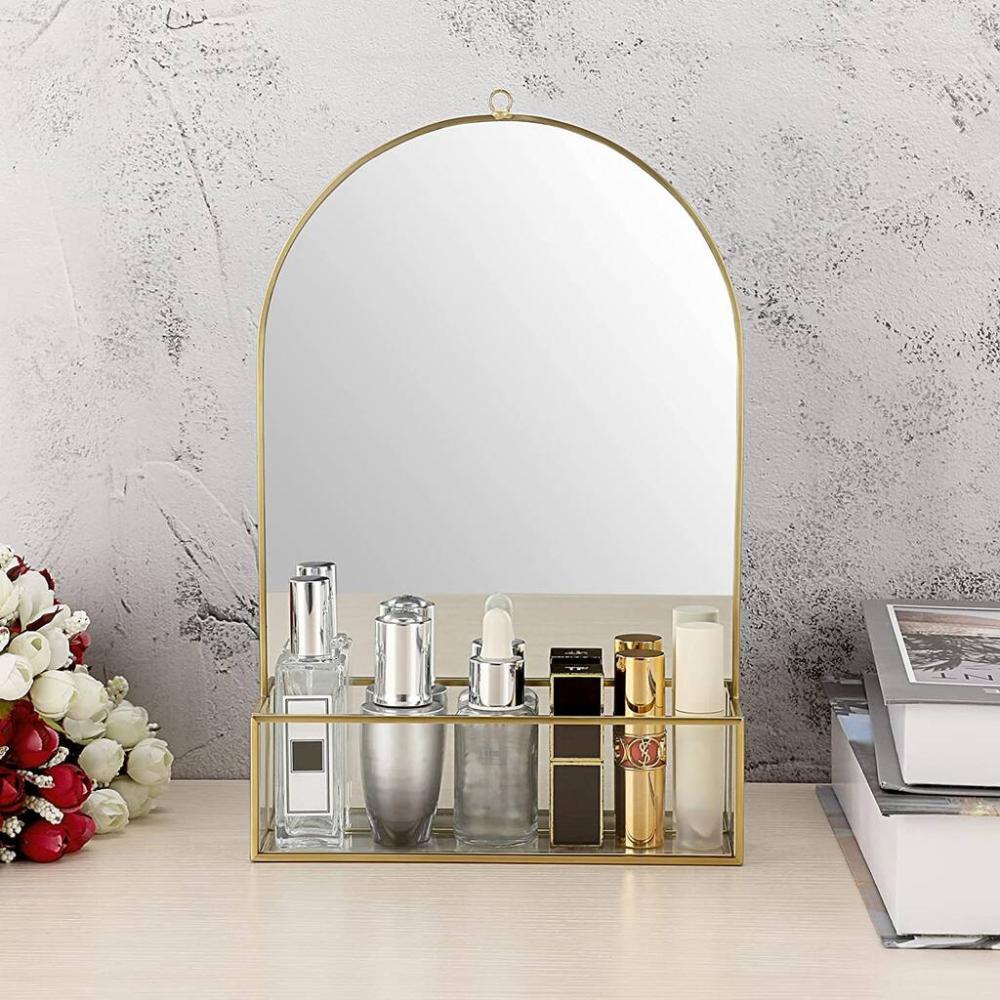 Gold Hanging Wall Mounted Glass Mirror With Shelf | Mirrors Home Accessories Mirrors