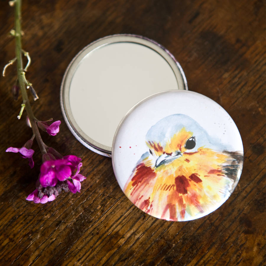 Inky Robin Pocket Compact Mirror | Mirrors Home Accessories Mirrors